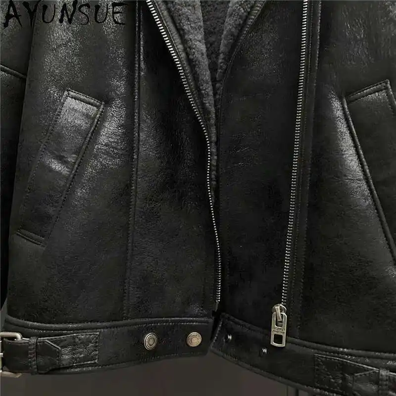 AYUNSUE Mantel Bulu Wol Alami Pria Musim Dingin Berkualitas Tinggi Jaket Kulit Asli Domba Asli Pria Mantel Bulu Hangat Vintage Penjualan Panas