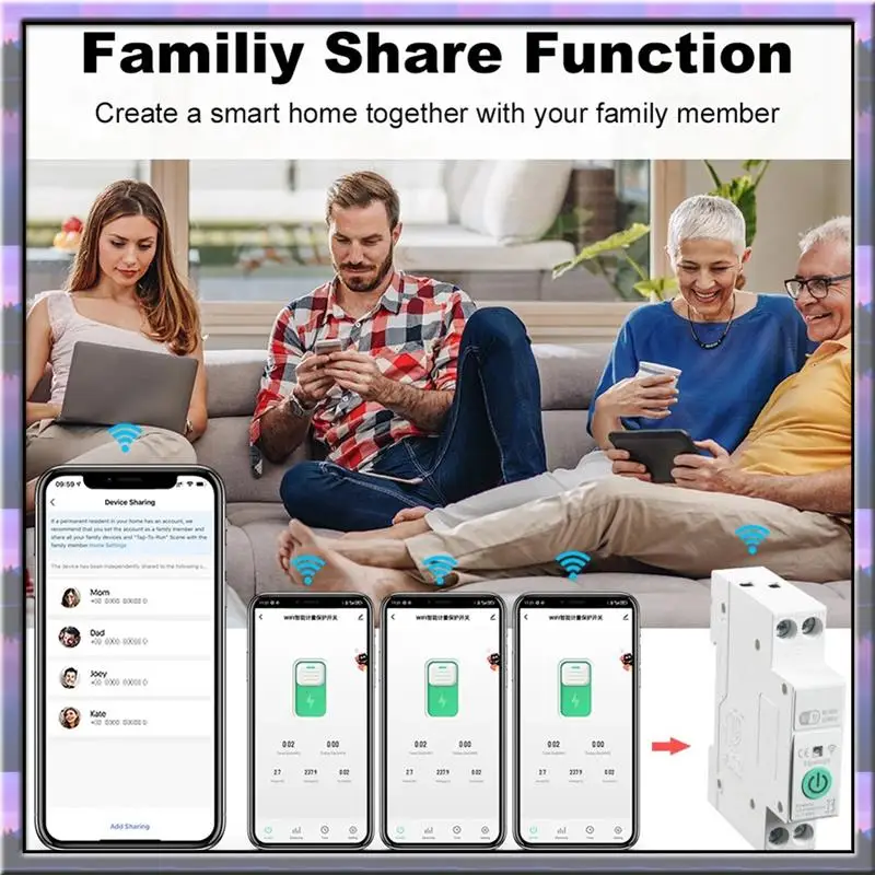 Hot Sale Wifi Smart Circuit Breaker Thermal Protection Circuit Breaker Timing Voice Mobile Phone Control 1-63A With Metering