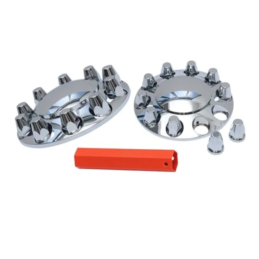 

Plastic ABS Chrome Plated Front Axle Cover Kits Hub Caps for Semi Trucks with Thread-on 33mm Lug Nut Covers Removable Caps