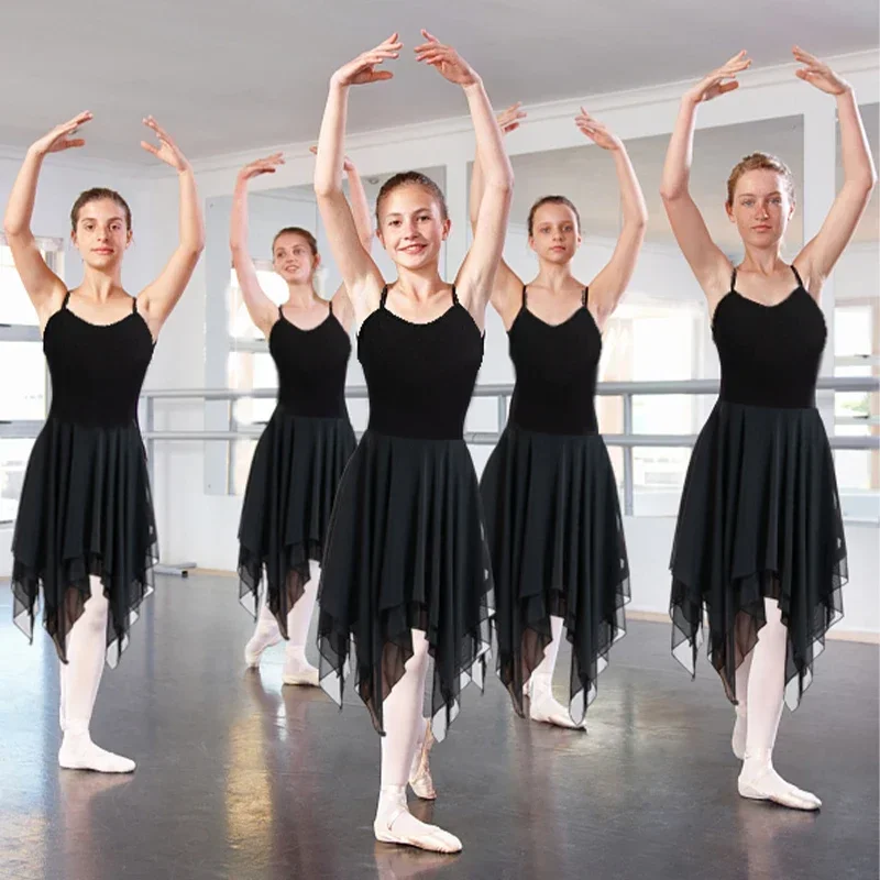 Costume da ballo per abito lirico moderno da donna, canotta asimmetrica alta-bassa senza maniche, gonna in rete per spettacoli di danza per adulti