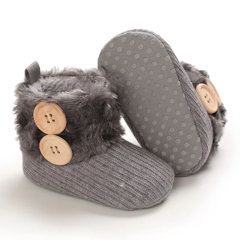 Cute Button Comfortable Baby Girl Boots Soft And Warm Indoor Walking Boots With Wool Winter