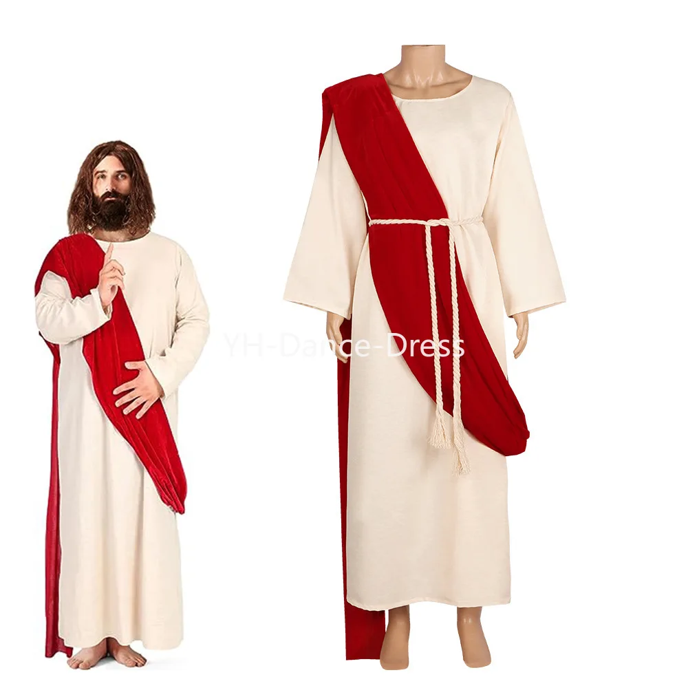 Adult Men Biblical Religious Christ Halloween Jesus Robe Costume Men's Biblical Religious Saint Robe Purim Fancy Dress Party