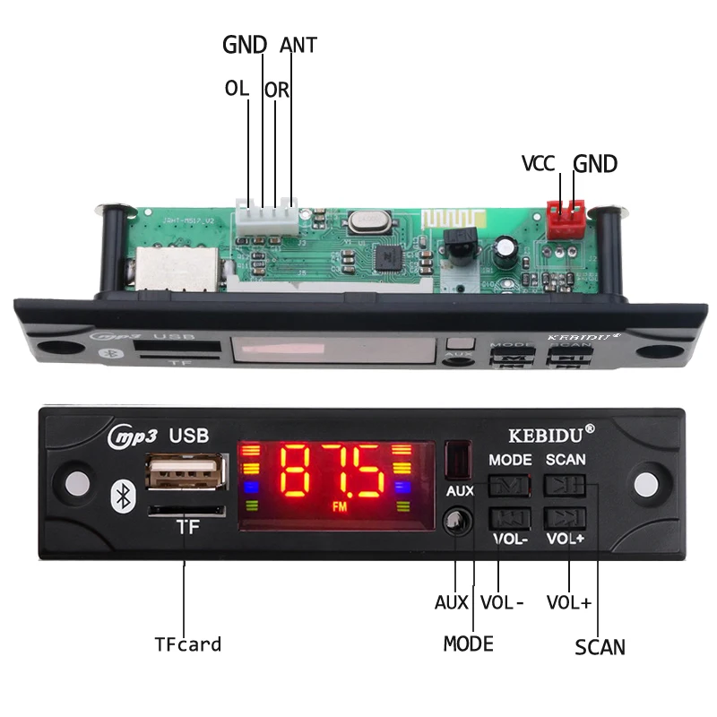 Car FM Radio Module Stereo Bluetooth 5.0 MP3 Decoder Board 12V TF USB AUX WMA KEBIDU For 2*20W 40W Home Speaker Player