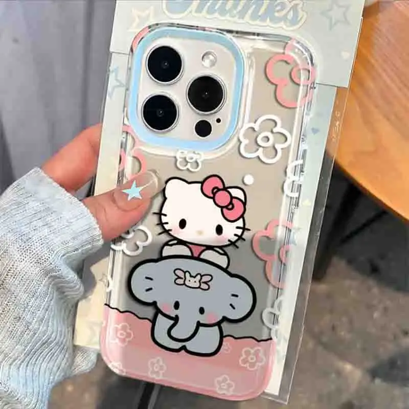 Sanrio Hello Kitty KT Ride Elephant Phone Case For iPhone 15 14 13 12 11 Pro Max 7 8Plus XR XS MAX Y2K Girl Anti Fall Back Cover