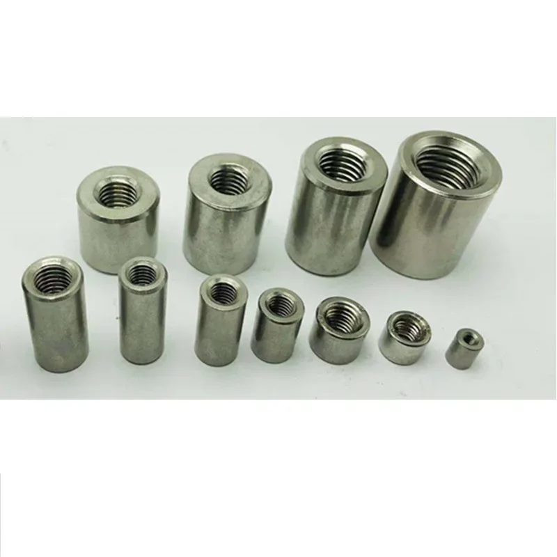 صامولة اقتران إطالة من الفولاذ المقاوم للصدأ ، صامولة وصلة أسطوانية دائرية للخيط الداخلي ، مكسرات أنبوبية الأكمام ، M8 ، M10 ، M12 ، M14 ، M16 ، #6