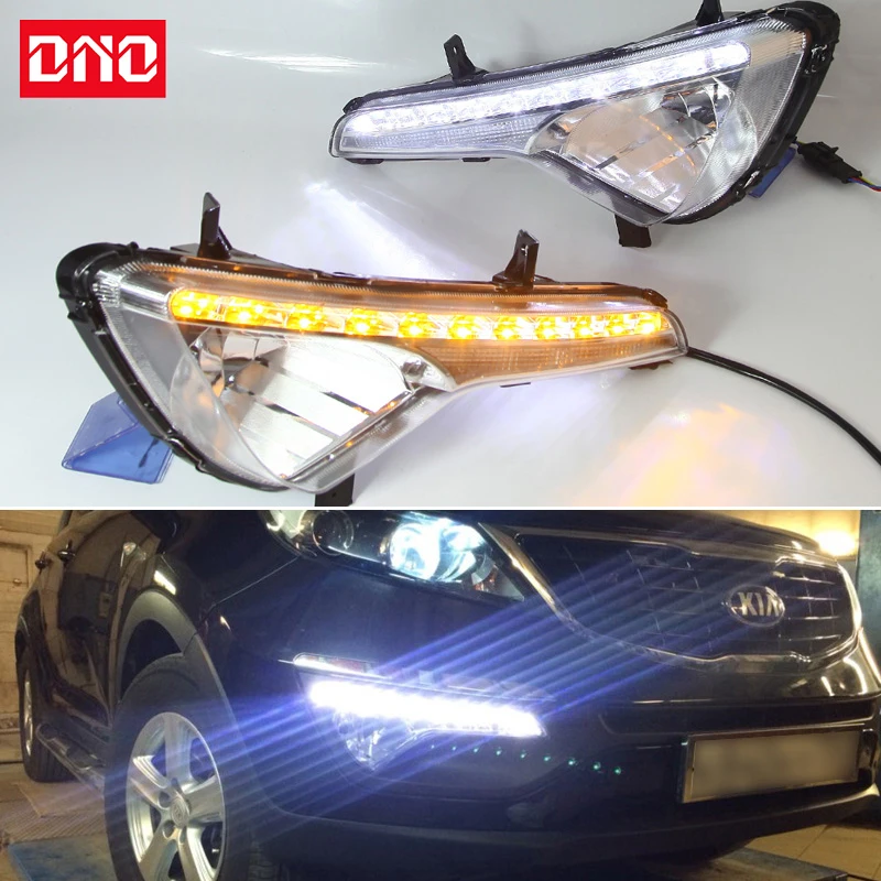 Car LED 12V Daytime Running Headlamps For Kia Sportage 2010 2011 2012 2013 2014 Daylights Auto  Signal Car DRL Foglamps