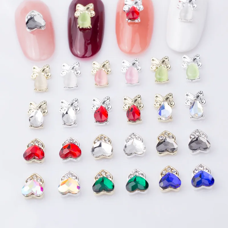 10 ชิ้น 3D Cat Eye Nail Art อุปกรณ์เสริมหัวใจมะระตกแต่งเล็บแบนด้านล่างไม่สม่ําเสมอเล็บเจาะอุปกรณ์เสริม