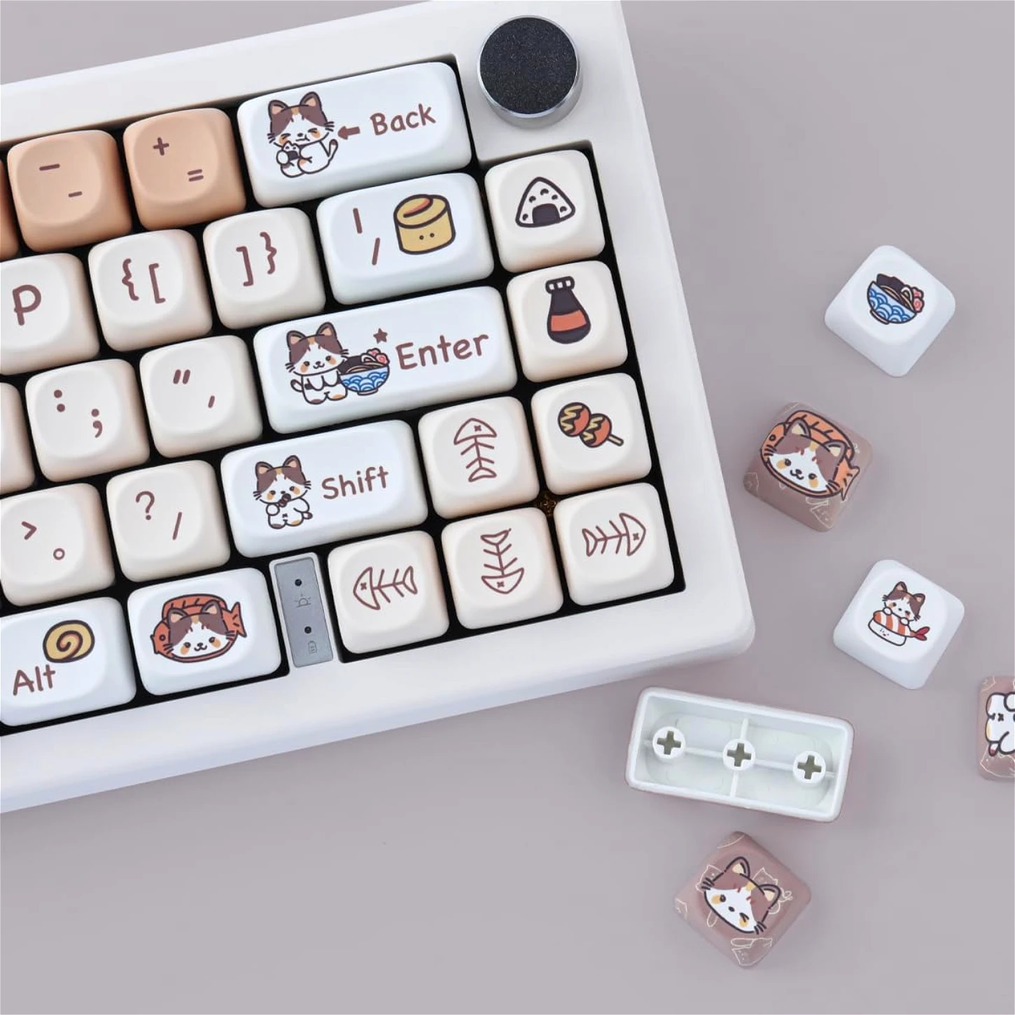 MOA Keycap Set PBT Cute Cat Keyboard Keychain Compatible with 60/64/84/98/108 Gaming Mechanical Keyboard