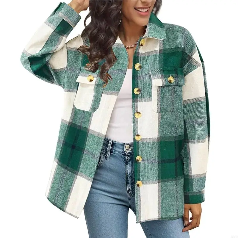 M6CD dames vallen outfits modkleding s flanel button down shirts jassen met mouwen naar beneden