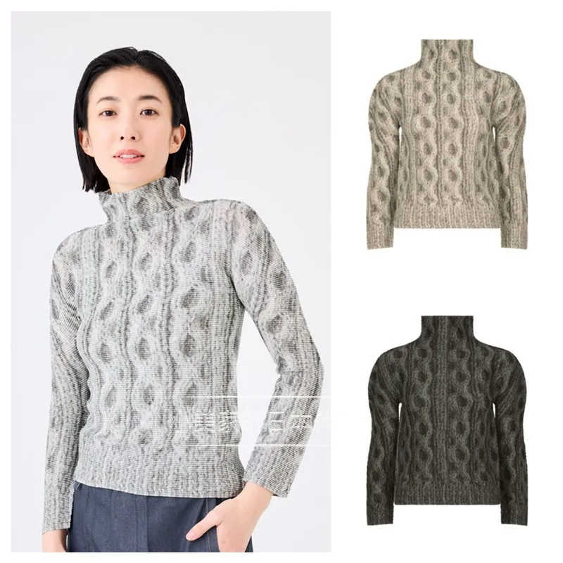 

Miyake High Quality Stretch Pleated Long Sleeve T-Shirt Ladies' Vintage Casual Summer Fashion Shirt