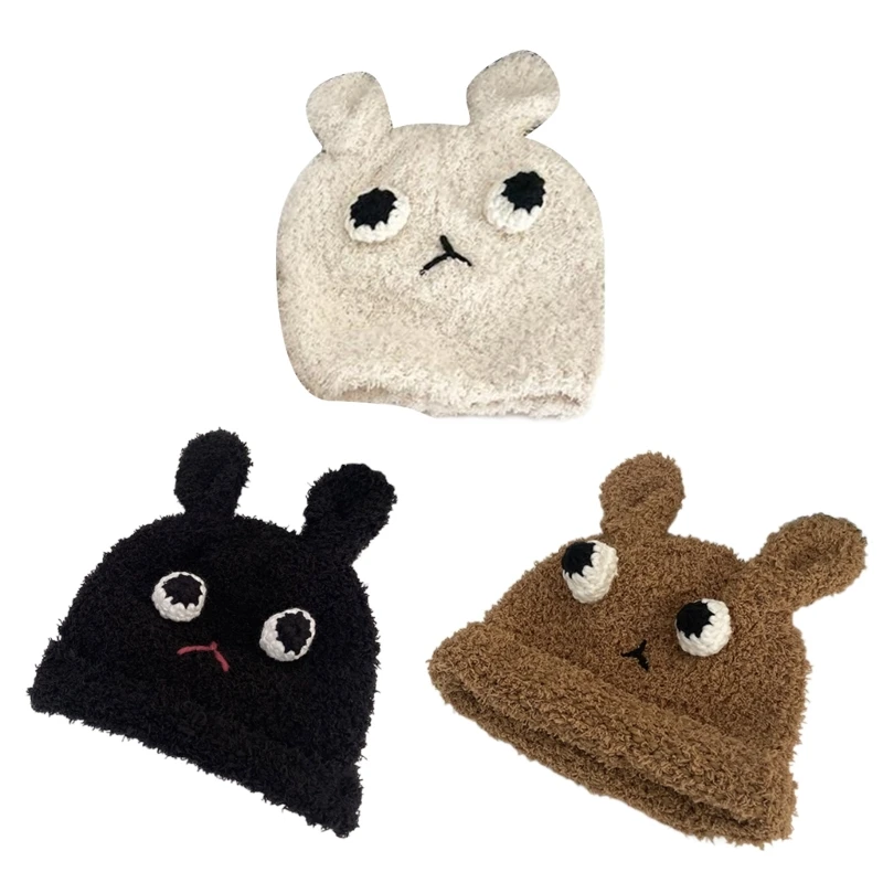 Elastic Windproof Winter Hat Cartoon Bear Design Hat for Women Men Keep Ear Warm Hat Soft Cold Weather Cycling Supplies