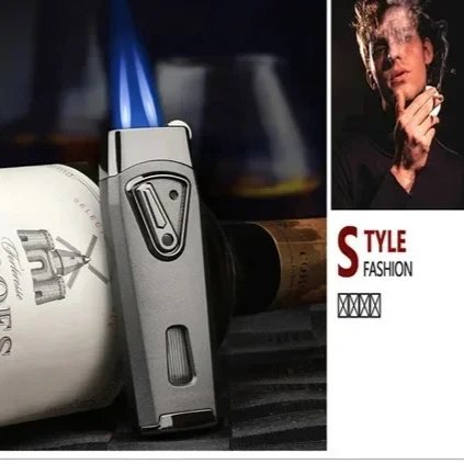 

High Quality Metal Outdoor Windproof Gas Lighters Charge Straight for The Blue Flame High-end Cigar Igniters Gift