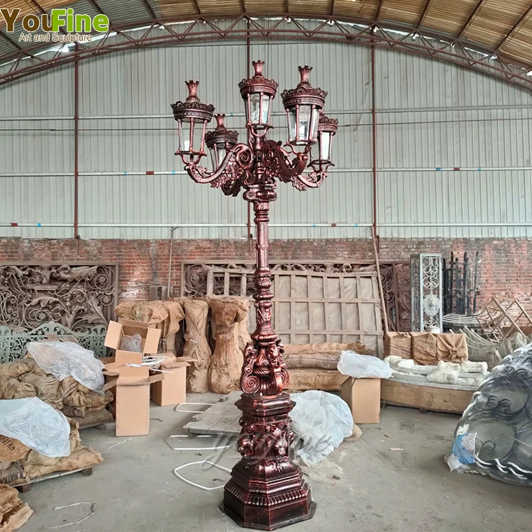 Black Antique Wrought Iron Street Lamp Posts Cast Iron Outdoor Lamp Posts for Sale