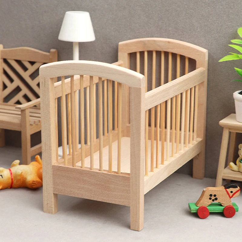 

1:12 Dollhouse Miniature Wood Baby Bed Simulation Model Doll Bedroom Doll House Furniture Accessories