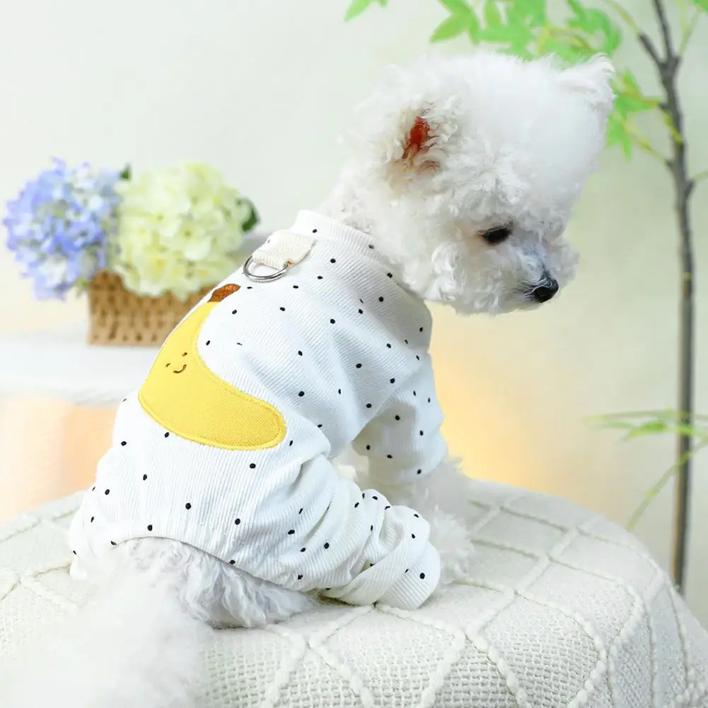 

Dog Loungewear Breathable Pet Apparel with Traction Ring Dog Pajamas Banana Black Polka Dots Jumpsuits for Small Medium Dogs