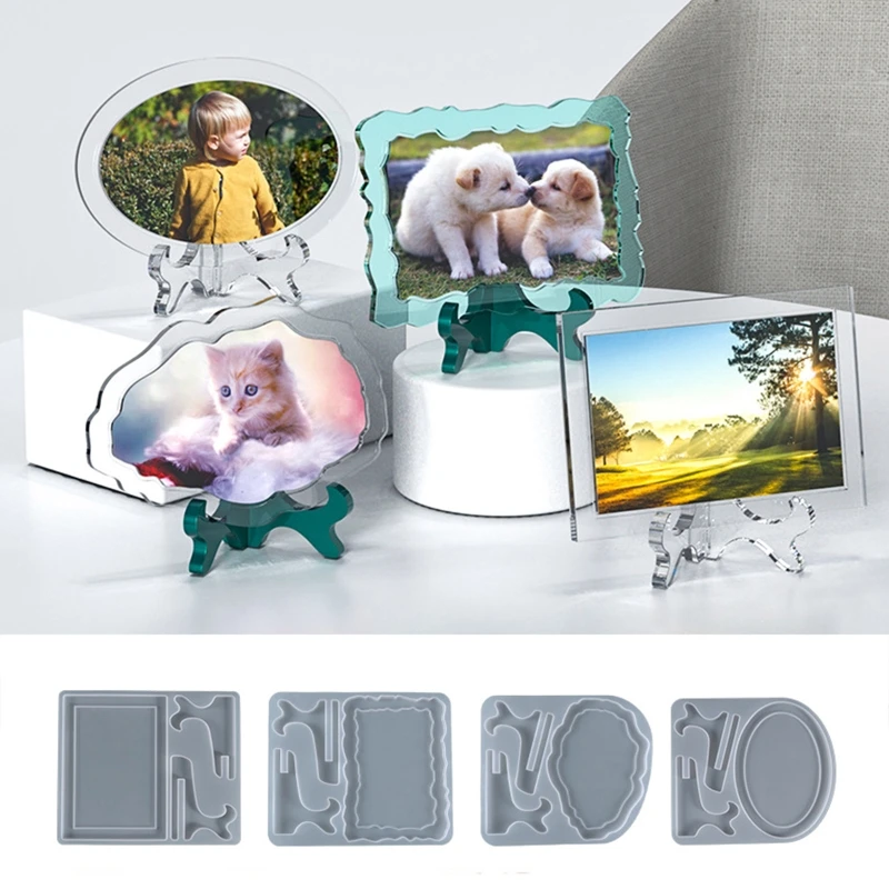 Photo Frame Epoxy Resin Mold with Display Stand Mold Rectangle Oval Irregular Shape Picture Frame Silicone Mold Decor