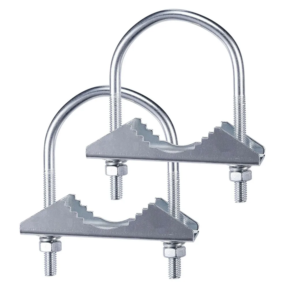 Fissaggio di bulloni a U industriali in metallo (ferro) tono argento Codice clip per antenna da 2 pezzi per albero/tubo/tubi/polo resistente
