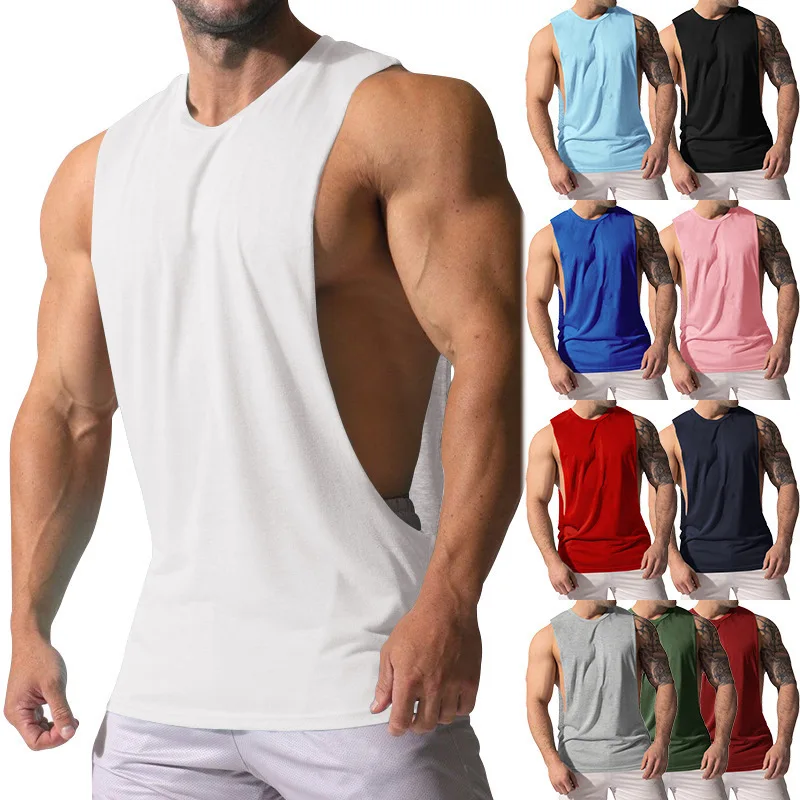 1 Piece Men\'s Sleeveless Undershirt Foreign Trade Loose Sports and Leisure Trend Solid Color MEN\'S Shoulders Summer