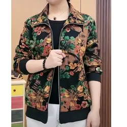 Spring Autumn Women Clothing Vintage Floral Jacket New Zipper Cardigan Versatile Casual Loose Big Size Long Sleeve Coats 2023