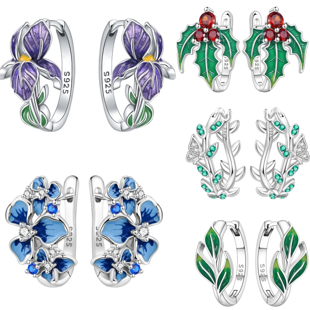 

925 Sterling Silver Purple Flowers Series Earring Jewelry Versatile Hoop Earrings For Women Jewelry Fine Birthday Party Gifts