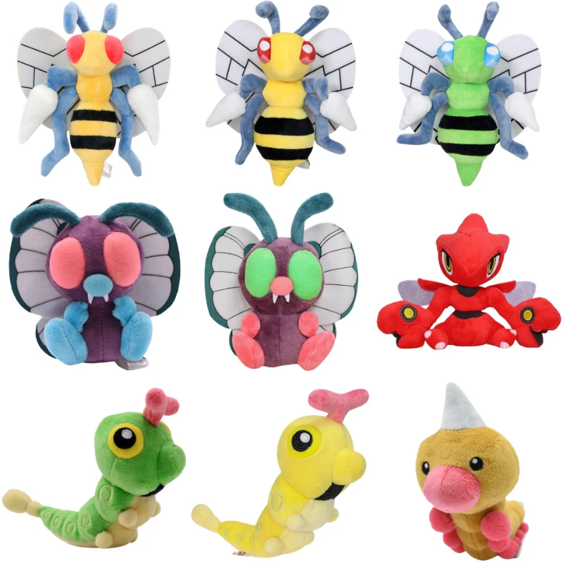 

2026 New Pocket Monster Shining Caterpillar No Butter Beedrill Plush Toy No Butter Ball Scizor Filled Animal Soft Peluche Gift