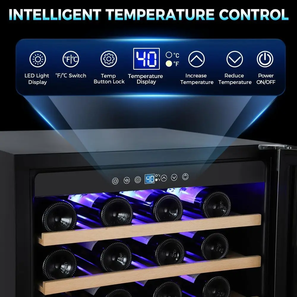 24 Inch 54-Bottle Stainless Steel Door Wine Cooler with LED Display and Upgraded Compressor for Home Bar or Kitchen