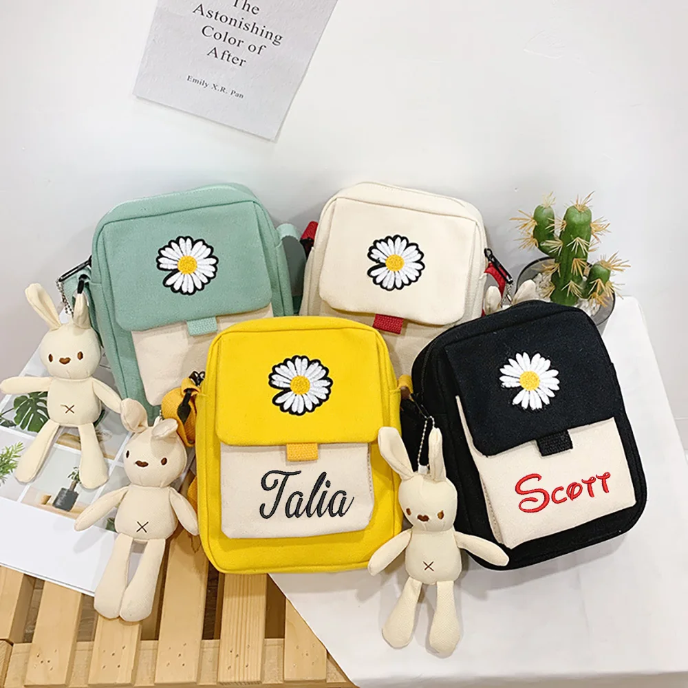 

Contrast Color Korean Version Of The Fashionable Daisy Sling Bag, Versatile Canvas Can Be Customized Embroidery Shoulder Bag