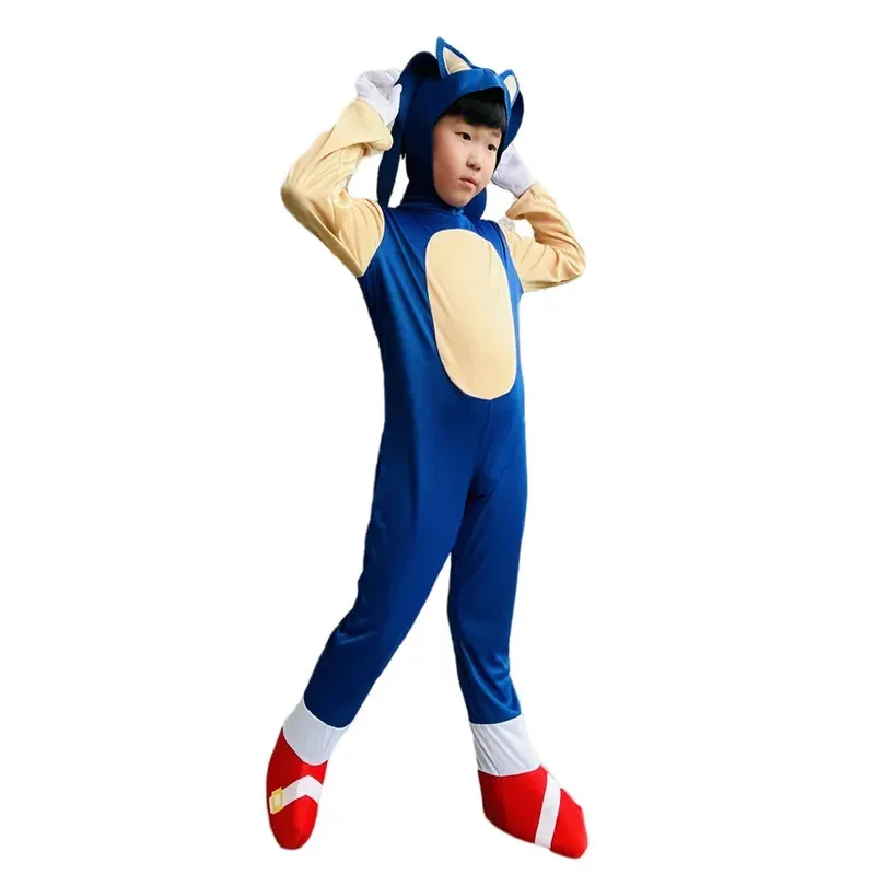DY20kid disfraz de Halloween juego de Anime disfraz de Cosplay Sonic erizo Zentai para niños disfraz de actuación de fiesta de Halloween Bodysu