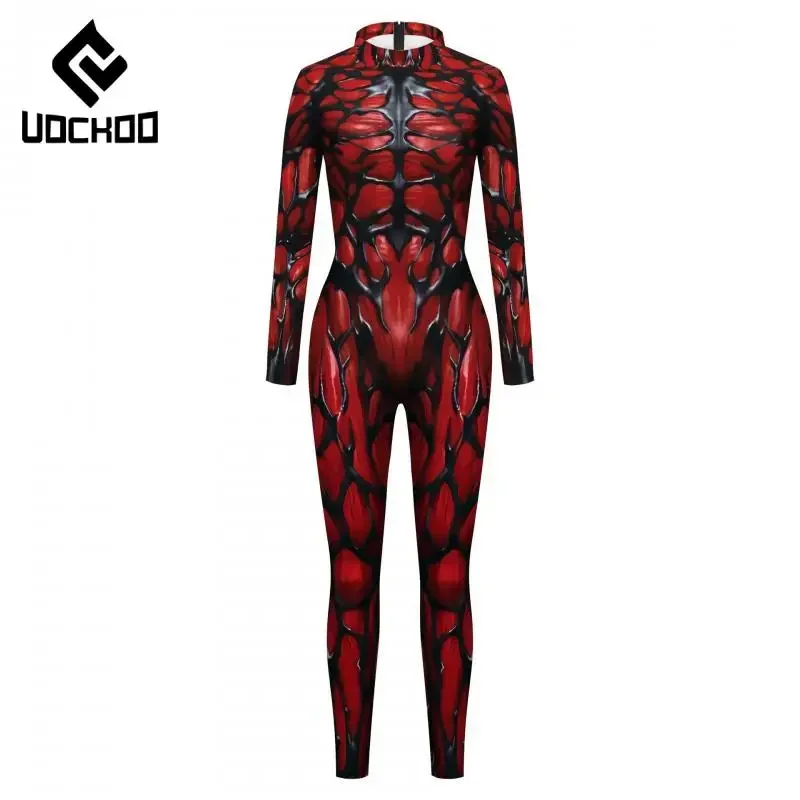 Superheld Cosplay Overall Schwarz Flüssigkeit Druck Body Karneval Party Zentai Anzug Comic Con Kostüm Rot Weiß Erwachsene Outfit