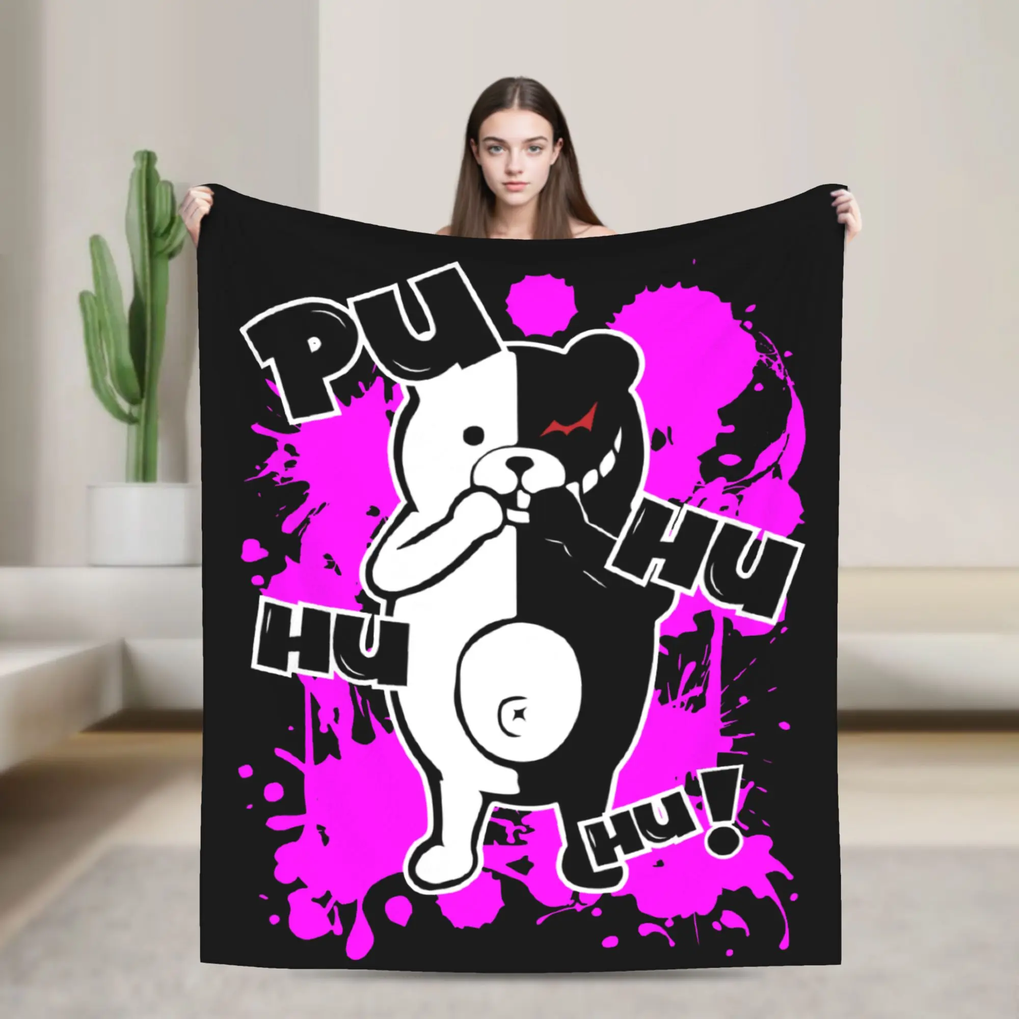 Monokuma Danganronpa Velvet Throw Blankets  Blankets for Sofa Office Warm Bedding Throws,
