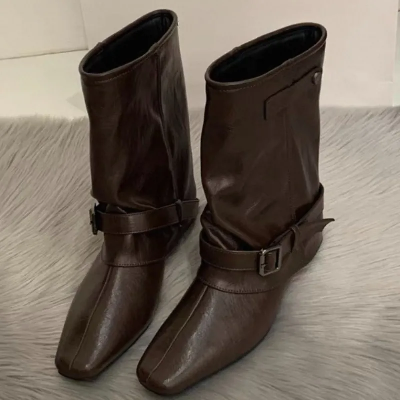 

2025 женские модные готические мотоциклетные ботинки на высоком каблуке, новые осенние пикантные женские ботильоны Striptease для вечеринок, Botas Mujer