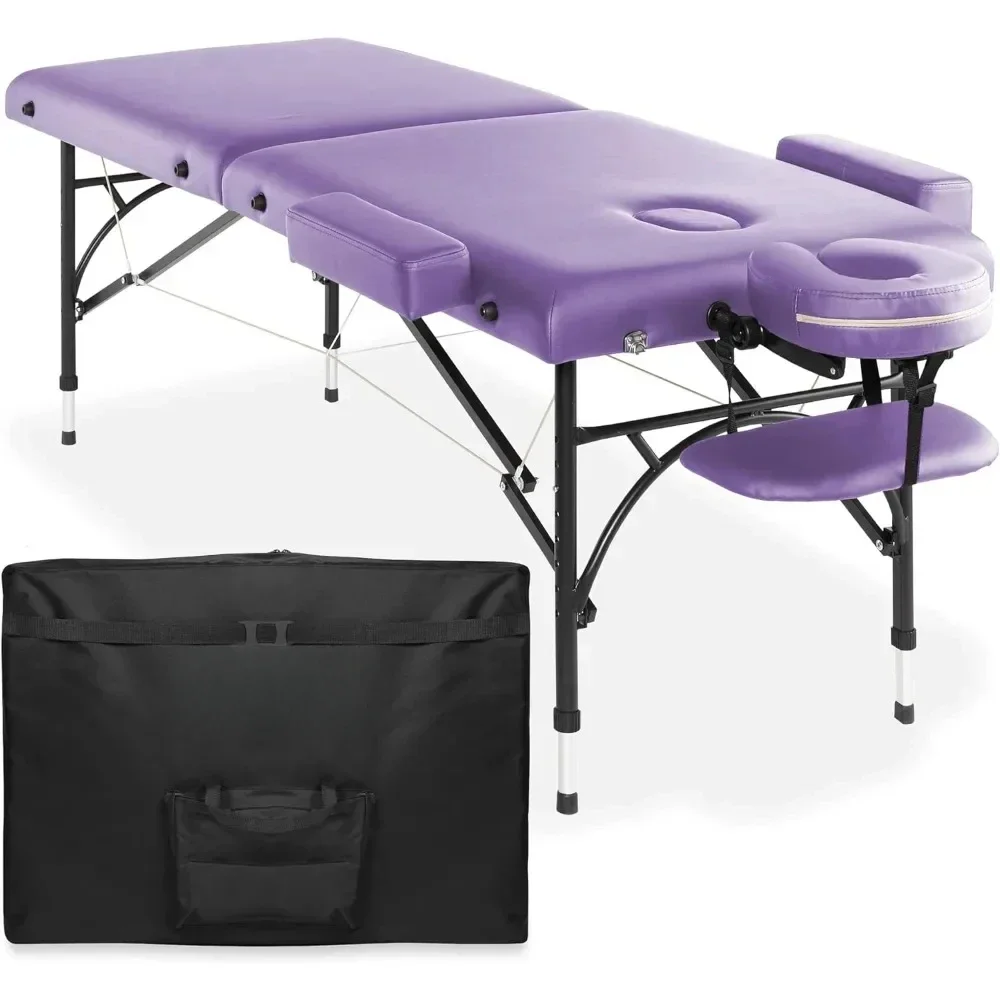 Professional Portable Lightweight Bi-Fold Massage Table with Aluminum Legs - Includes Headrest, Face Cradle