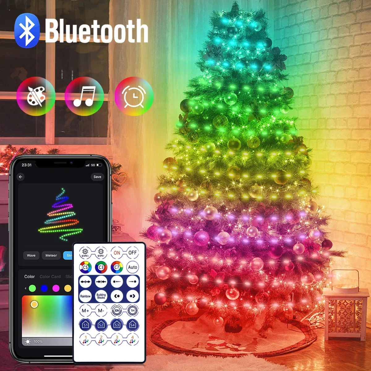 20M Rgb Led String Light Bluetooth Feeënverlichting Festoen Kerstboom Bruiloft Buiten Tuin Slaapkamer Decor Nieuwjaar Led Slinger