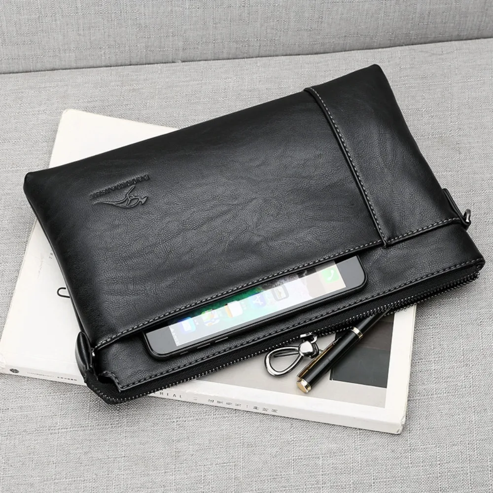 PU leather spliced men's large-capacity wallet, lightweight mobile phone storage, business waterproof clutch
