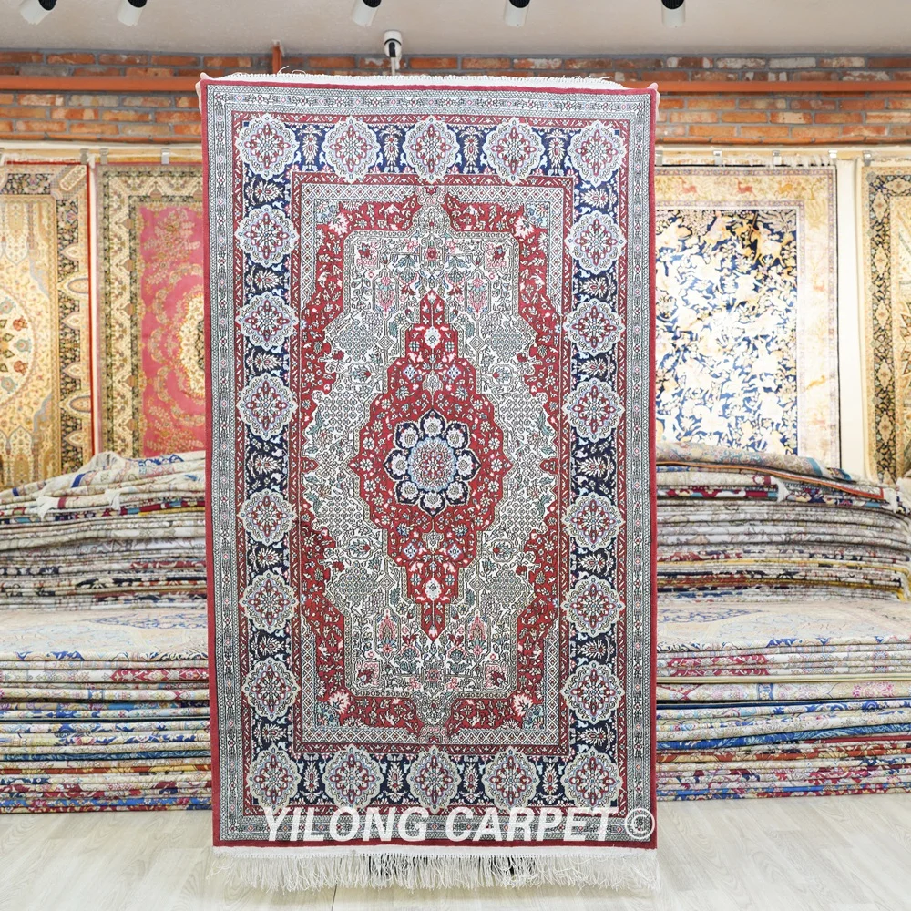 91x152cm Handwoven Silk Rug Persian Kashmir Living Room Medallion Home Carpet (LZL011B)