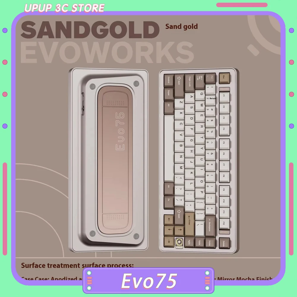 

Клавиатура Evoworks Evo75, 3 режима, беспроводная клавиатура из алюминиевого сплава, горячая замена Qmk/Via пользовательские механические клавиатуры для ПК, аксессуар