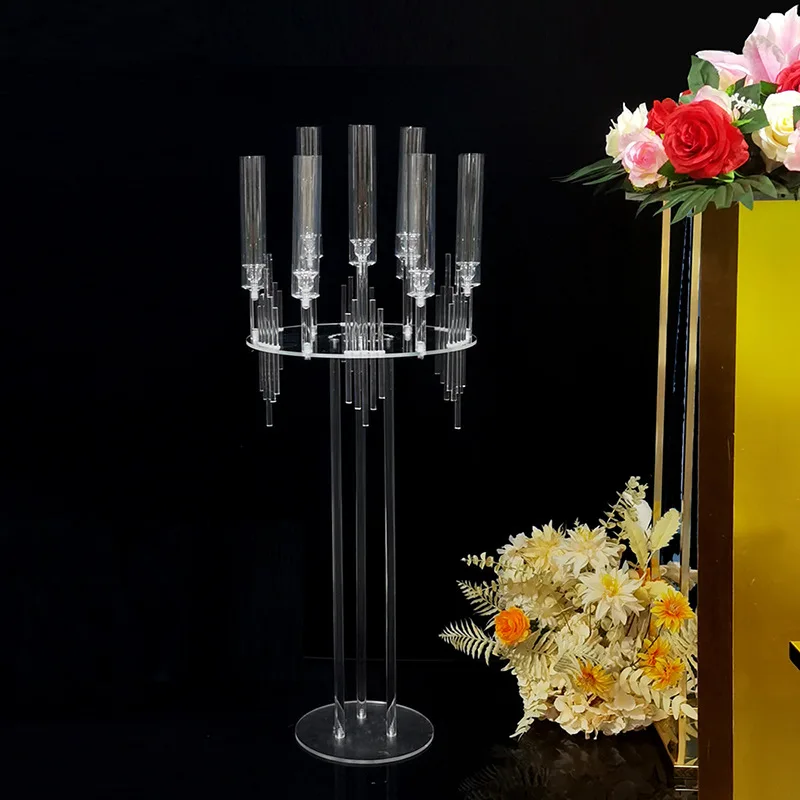 

2/5/10PCS 9 Heads Metal Candlestick Holders Stands Wedding Table Centerpieces Flower Vases Road Lead Acrylic Candle Holders