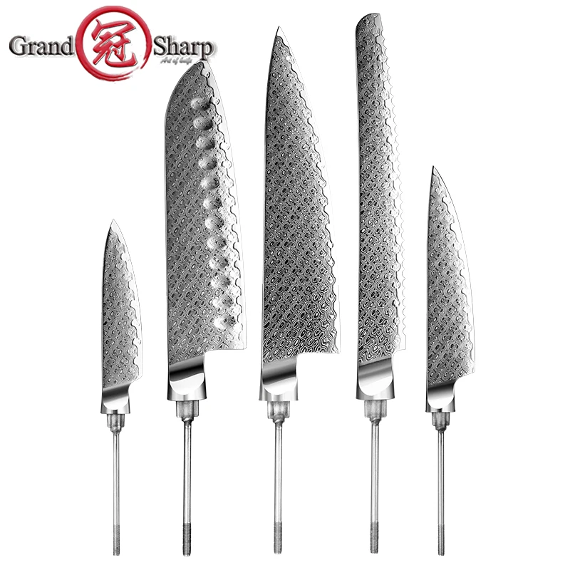 New 1-5 Pcs Damascus Steel Knife Blank Blade DIY Making Kitchen Knife Japanese Chef Santoku Bread Utility Knife Blank GRANDSHARP