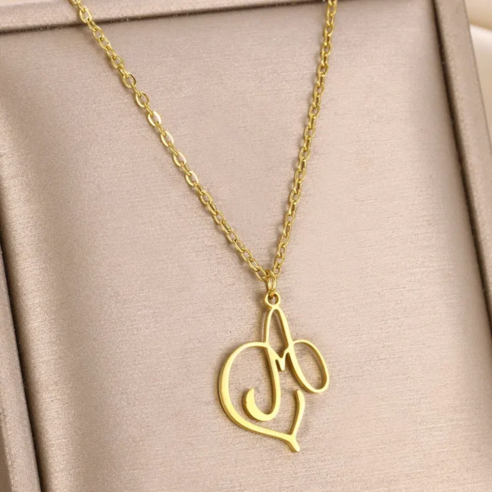 Trendy Heart Letter Pendant Necklaces For Women Gold Color Stainless Steel Jewelry Alphabet Initial Choker Valentine's Day Gift