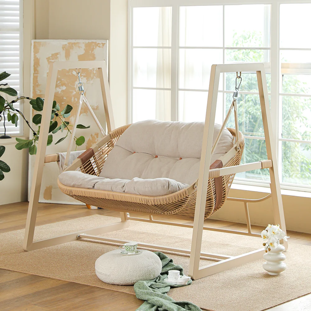 Modern Aluminum Alloy Rattan Wicker Outdoor Swing Chair Weatherproof Quick-Dry Cushion Eco-Friendly Design For Patio Bedroom Use