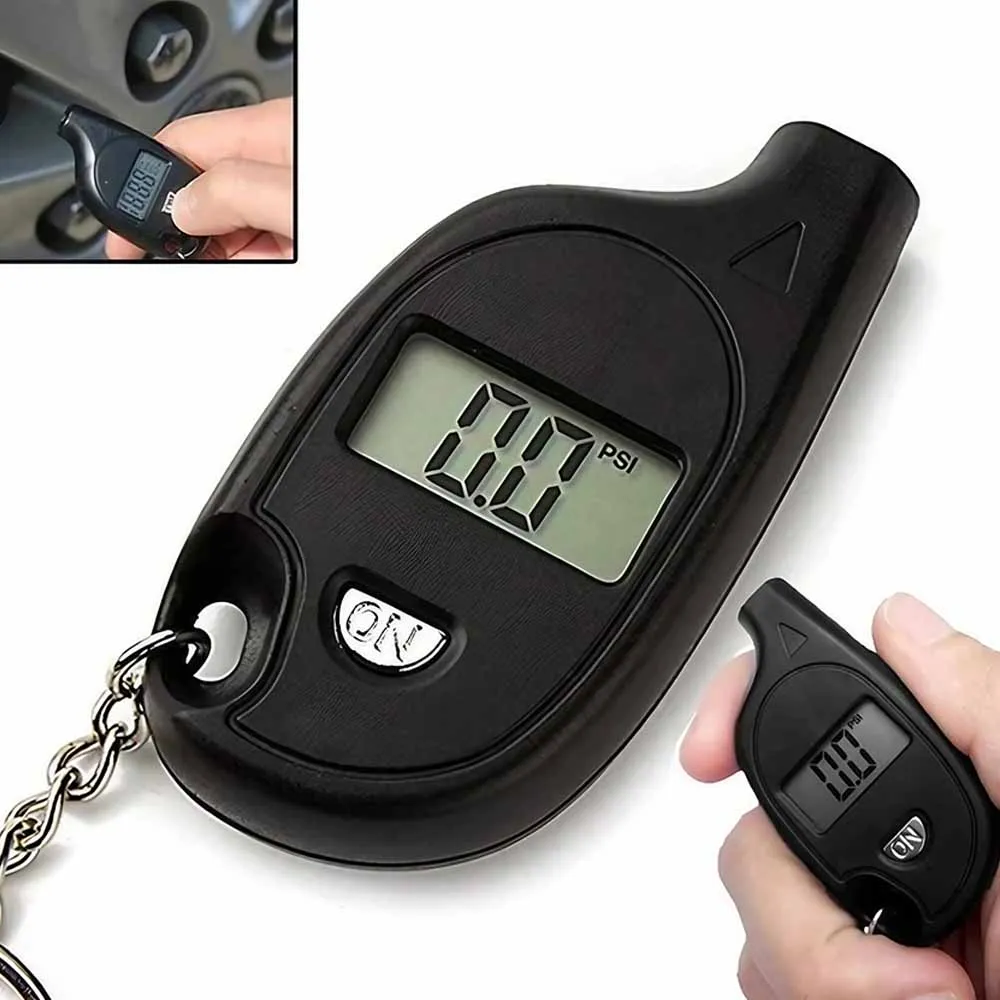 1PC/2Pcs Mini Keychain Tire Pressure Gauge - Digital LCD Display for Car and Motorcycle Tire Safety