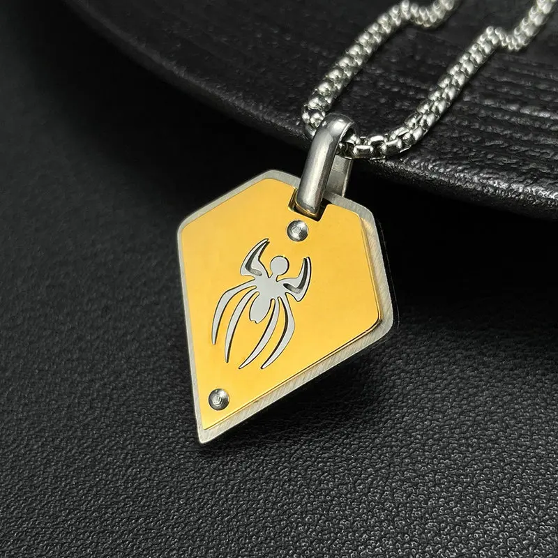 Stainless steel retro hip hop minimalist geometry spider pendant necklace for men