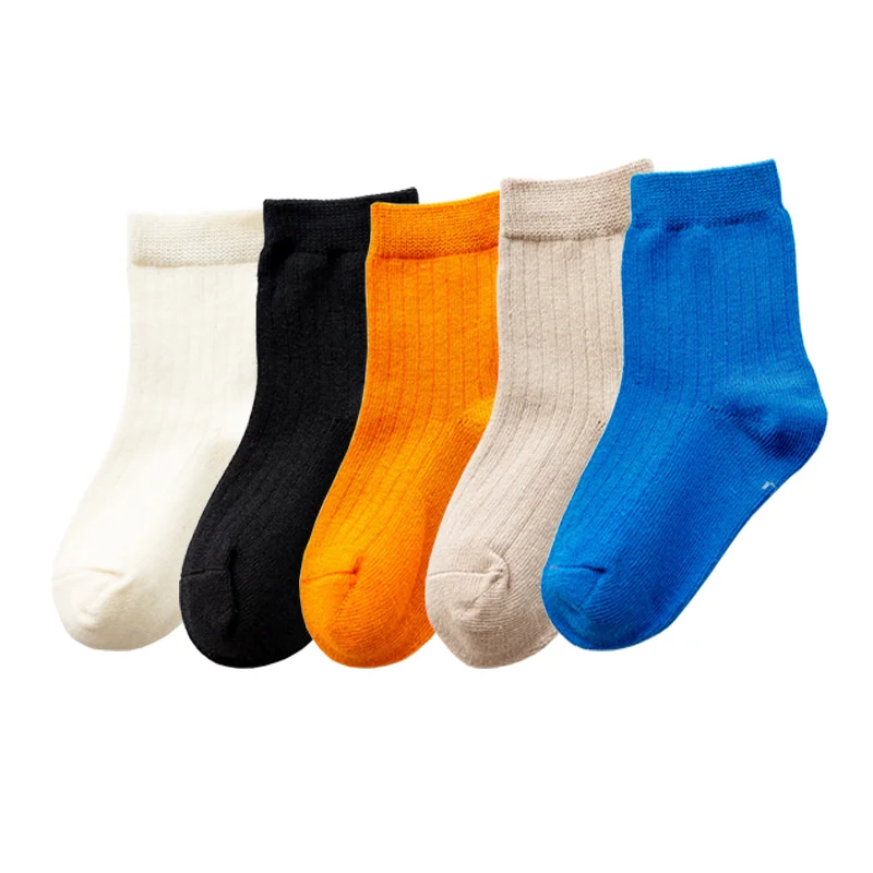 5Pair/lot New Children\'s Socks Solid Color Boys Girls Casual Socks