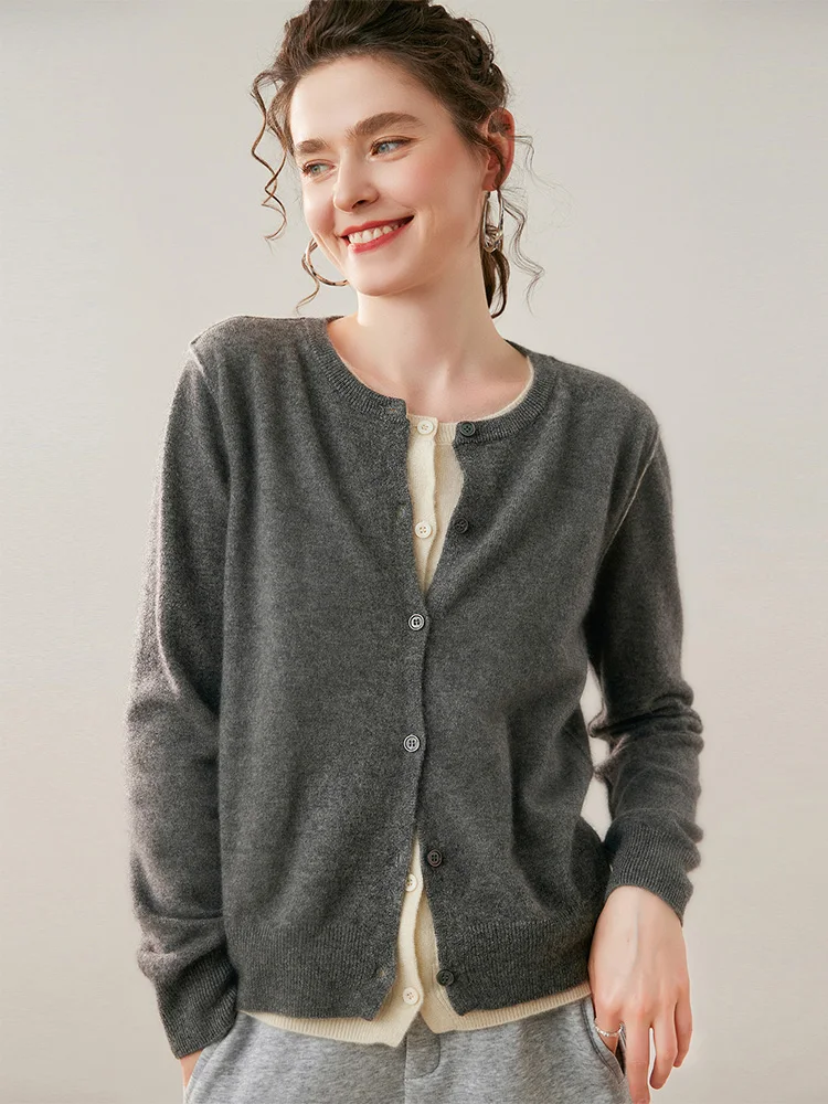 2025 nouvelles femmes pull en cachemire col rond boutons Cardigan 100% cachemire tricots automne hiver vêtements hauts conception de blocage de couleur