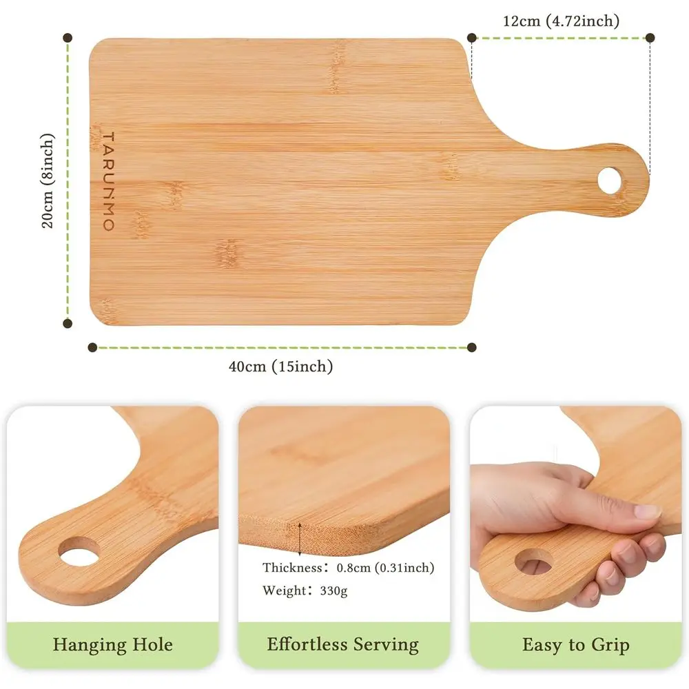 Set di 12 tagliere in bambù, manico incluso, tavoli da cucina e da portata, 15,8 x 7,9