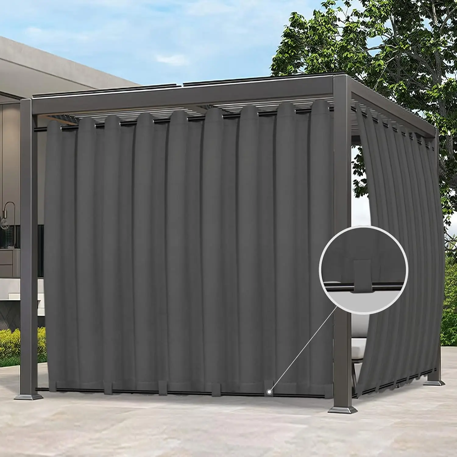 

Waterproof Outdoor Curtain for Patio, Porch, Gazebo with Grommets & Tabs, 150x84 inch, Grey