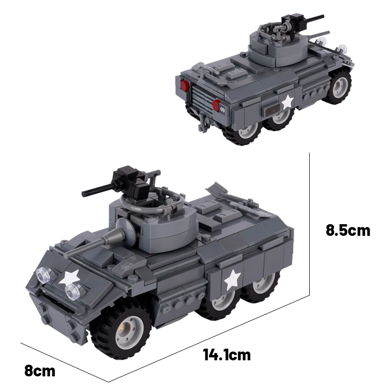 MOC WW2 US Main Battle Tank M8 Armored Car Military Medical Vehicle Speedboat War Scene Trunk Carrier Bricks Toys Boys Gift