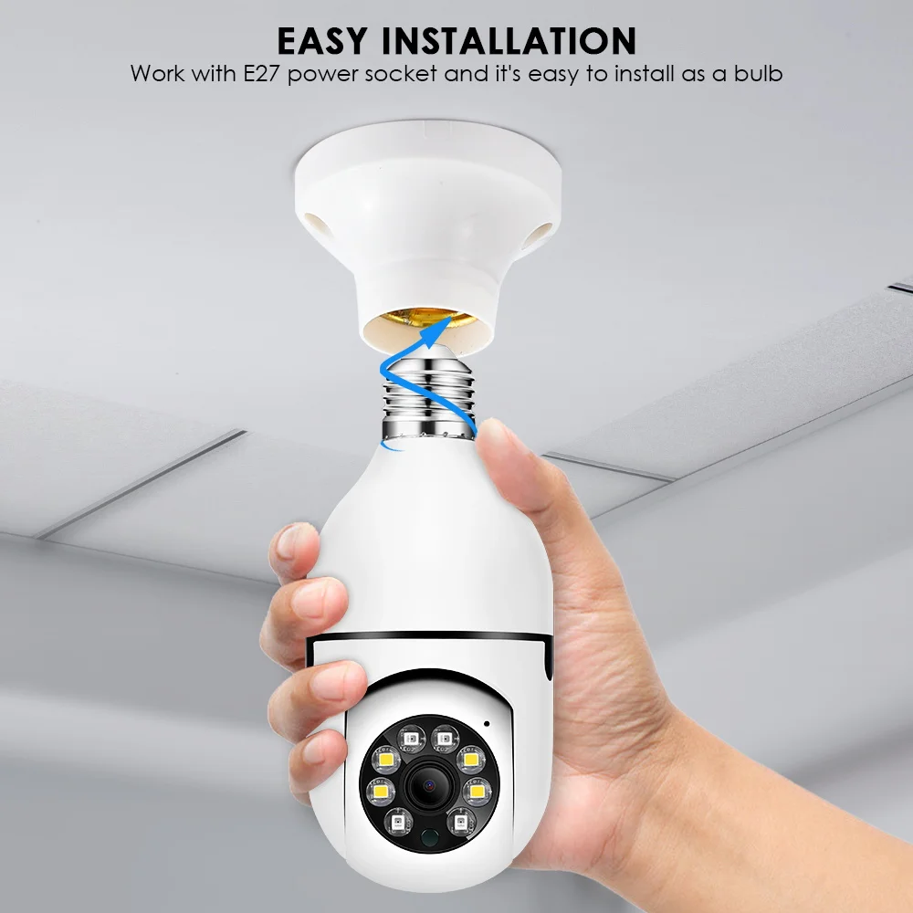 E27 Indoor Surveillance Bulb Camera Full Color Night Vision Automatic Human Tracking Zoom Security Monitor Wifi Baby Monitor