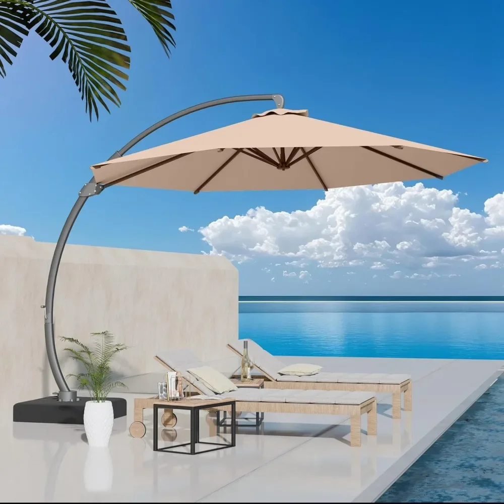 

11ft Offset Cantilever Patio Umbrella with Base Included, Large Round Aluminum Outdoor Umbrella, 360° Rotation & Infinite Tilt