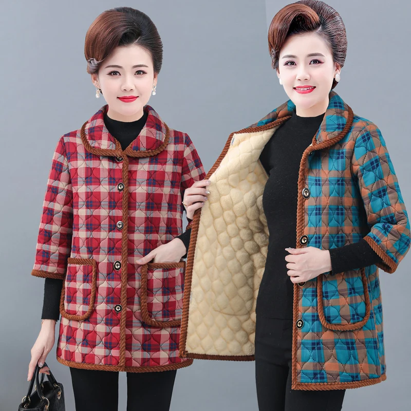 

Middle-aged Elderly Mother Vest Jacket Autumn Winter Add Velvet Three Quarter Cotton-padded Coat Grandma Warm Parkas Women Vests